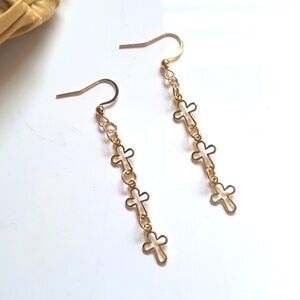 Dainty 18k gold dainty cross dangling earring